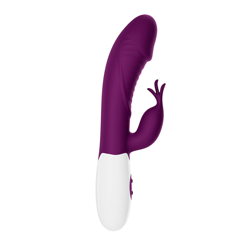 Vibrateur lapin Rogue Muse violet vu de profil, texture nervurée de la tige visible