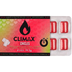 Emballage ouvert du chewing-gum WUG Climax laissant apparaître la plaquette de 8 gommes rouges