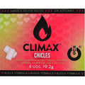 Emballage du chewing-gum WUG Climax saveur fruits rouges, recto avec motif de cœurs et flamme
