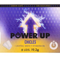 Emballage du chewing-gum WUG Power Up saveur café, recto avec flèche électrique sur fond violet et jaune