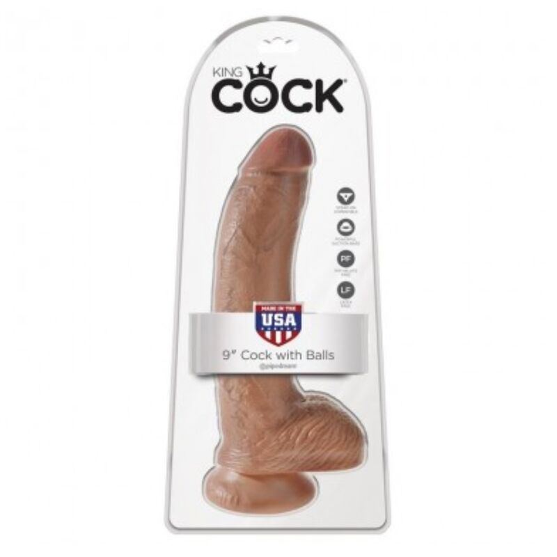 Emballage du godemichet King Cock 9 pouces avec testicules, fabriqué aux États-Unis