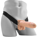 Gode ceinture creux Fetish Fantasy Series porté avec harnais sur un mannequin, vue de profil