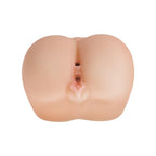 Masturbateur réaliste en forme de fesses couleur chair, vue de face montrant les deux entrées anale et vaginale simulées