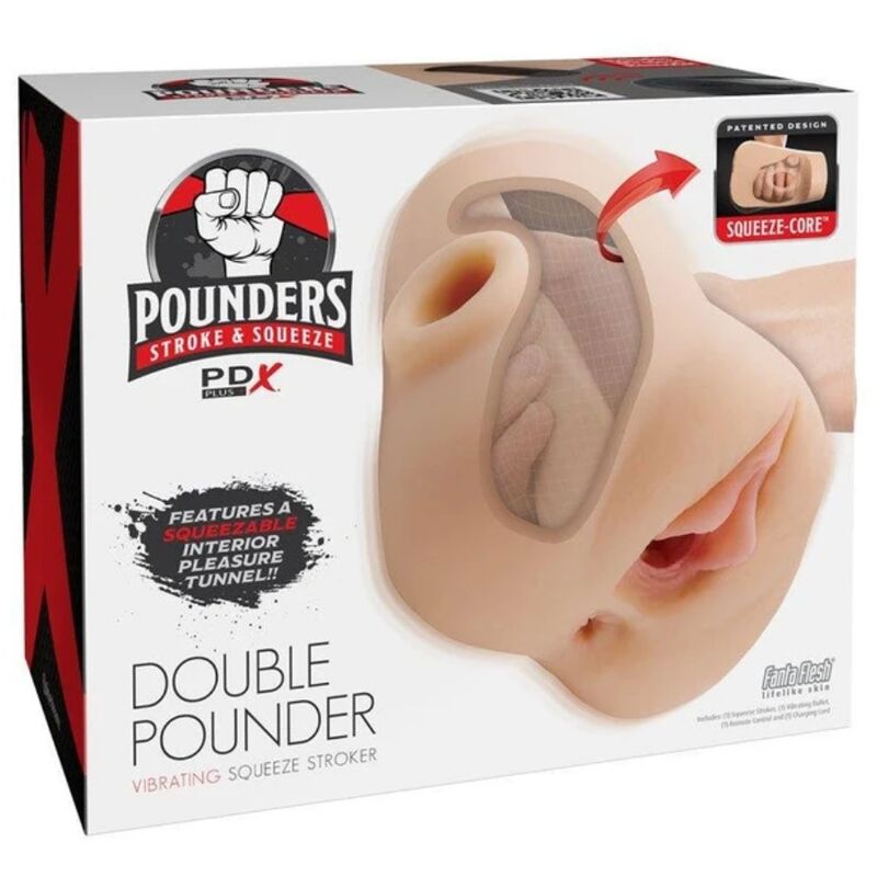 Boîte du masturbateur vibrant PDX Plus Double Pounder Stroke & Squeeze