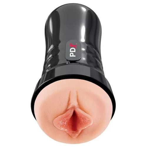 Masturbateur PDX Extreme Wet Pussies vu de face, entrée réaliste et boîtier noir brillant