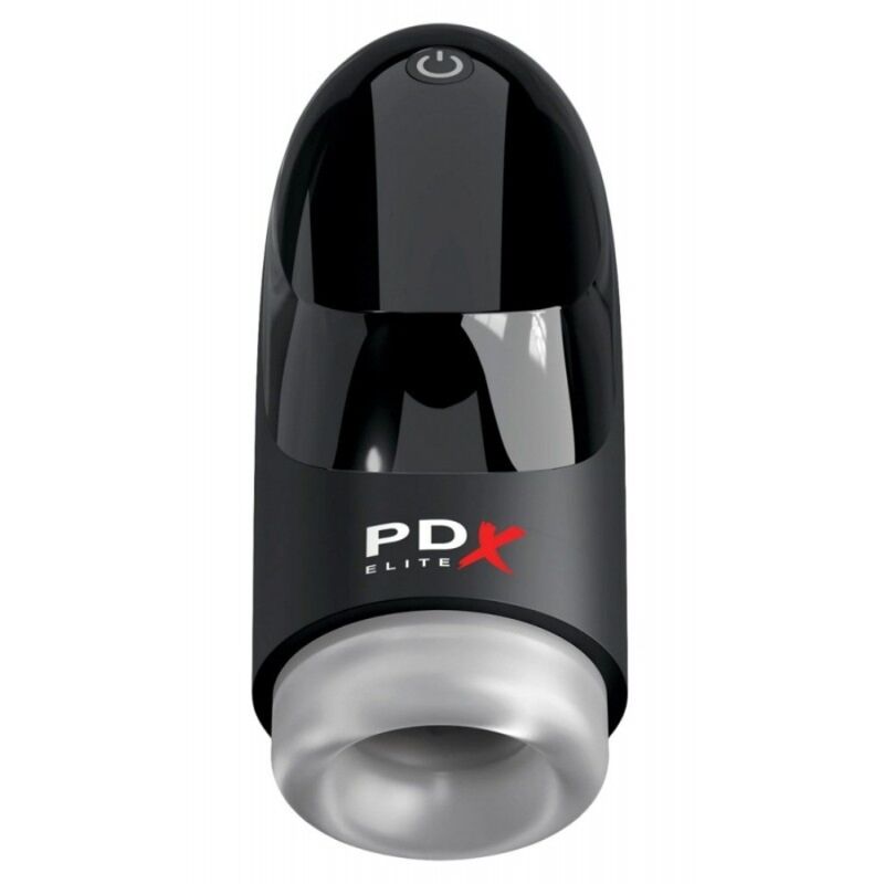 Masturbateur PDX Elite Hydrogasm noir, vue de face avec bouton marche/arrêt
