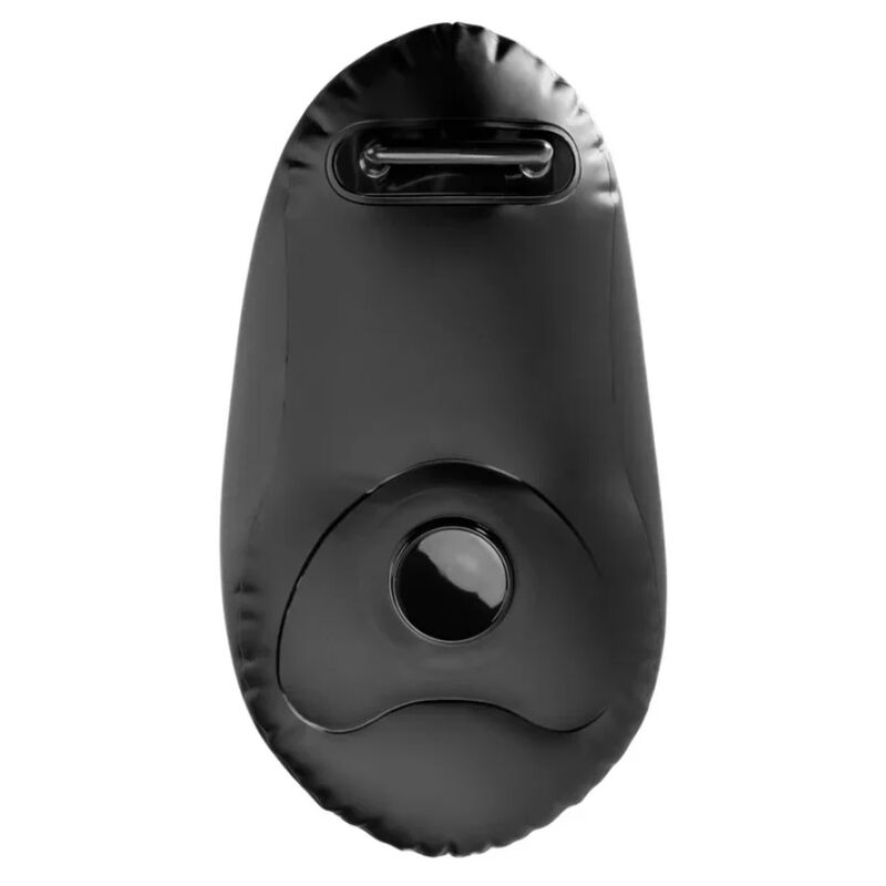 Coussin gonflable Body Dock noir Fetish Fantasy vu de dessus, valve de gonflage et poignee de transport, assise lisse floquee pour le jeu mains libres.