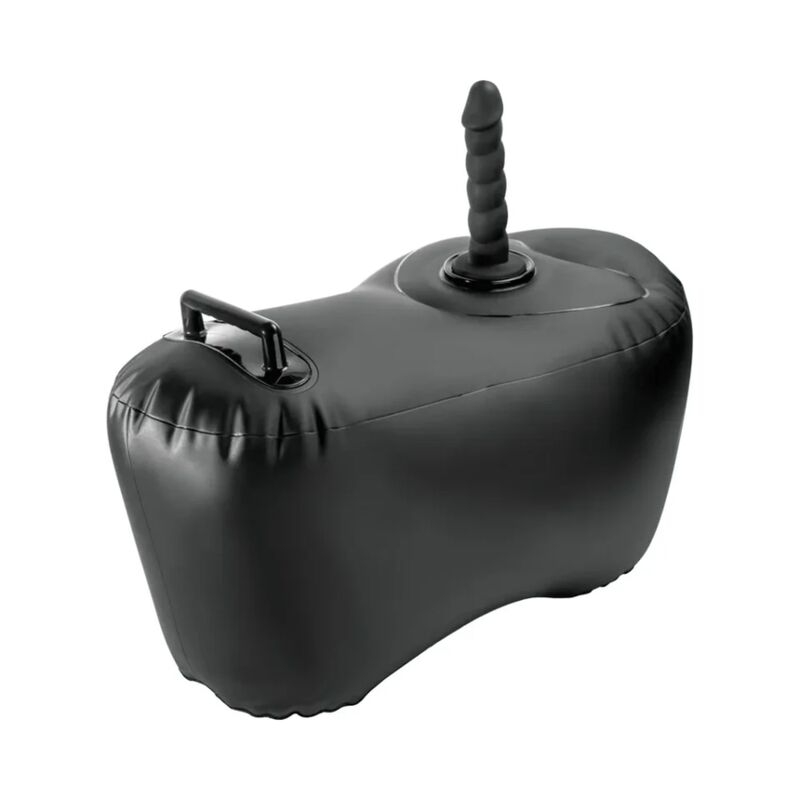 Coussin gonflable Body Dock noir Fetish Fantasy surmonte d un plug texture noir non realiste, assise rebondie a poignee pour des positions mains libres.