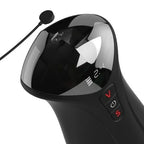 Gros plan sur l'écran et les commandes du masturbateur PDX Elite Fuck-O-Matic Pro XL, câble de recharge USB magnétique