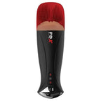 Masturbateur automatique PDX Elite vu de dessus, coussinet à picots rouge et boutons de commande