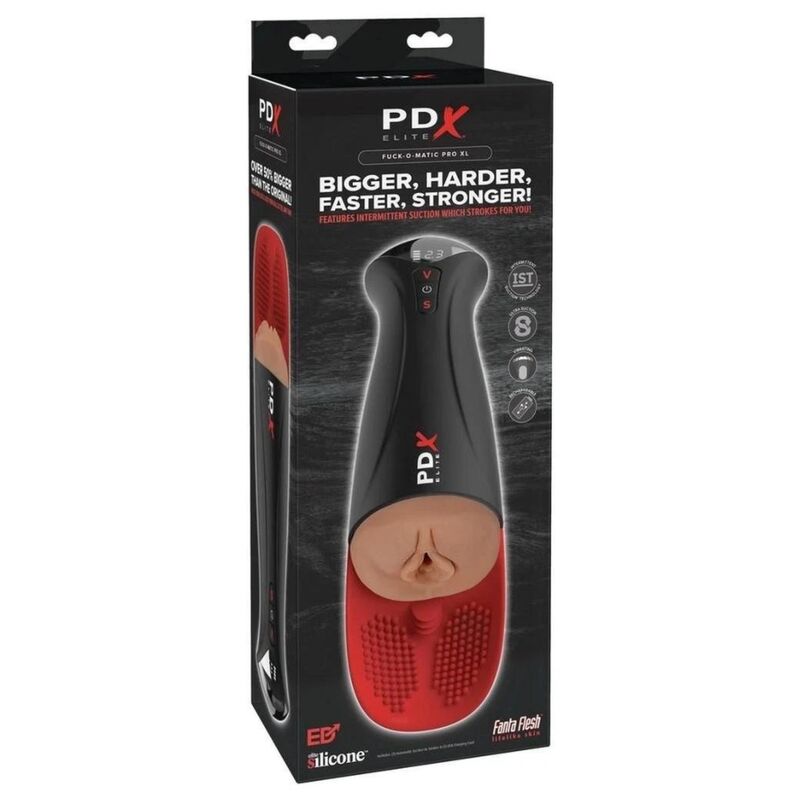 Boîte du masturbateur automatique PDX Elite affichant Fuck-O-Matic Pro XL