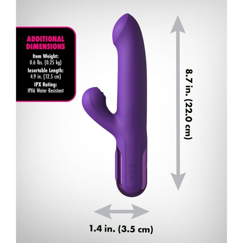 Infographie des dimensions du vibrateur lapin Fantasy for Her Super Sonix Thruster : longueur 22 cm, diamètre 3,5 cm