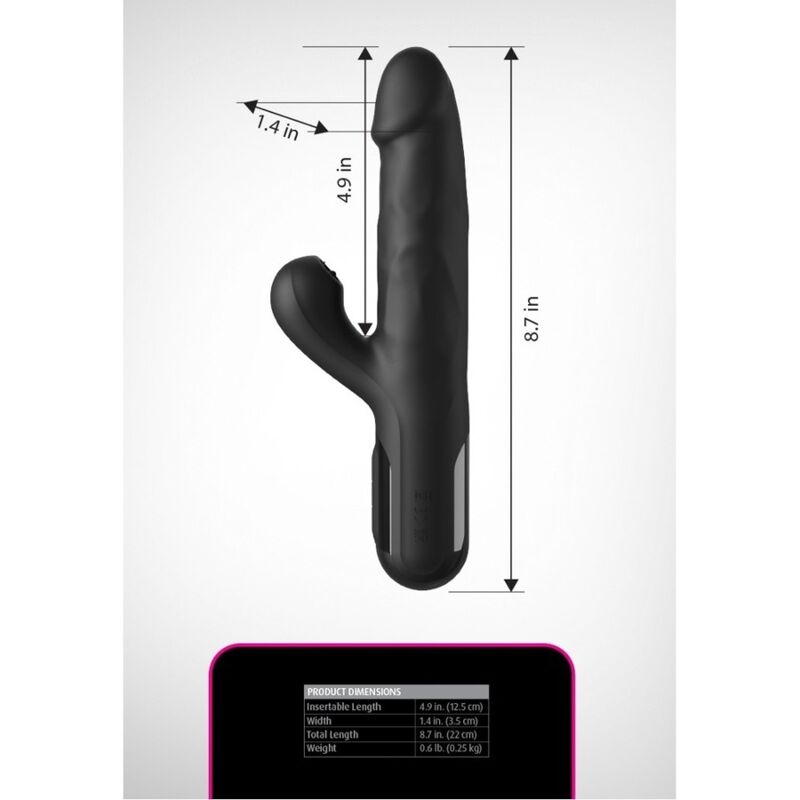 Infographie des dimensions du vibrateur lapin Fetish Fantasy Series Sonix : longueur totale 22 cm, diamètre 3,5 cm