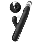 Vibrateur lapin Fetish Fantasy Series Sonix noir, vue de trois quarts avec gros plan sur la languette clitoridienne