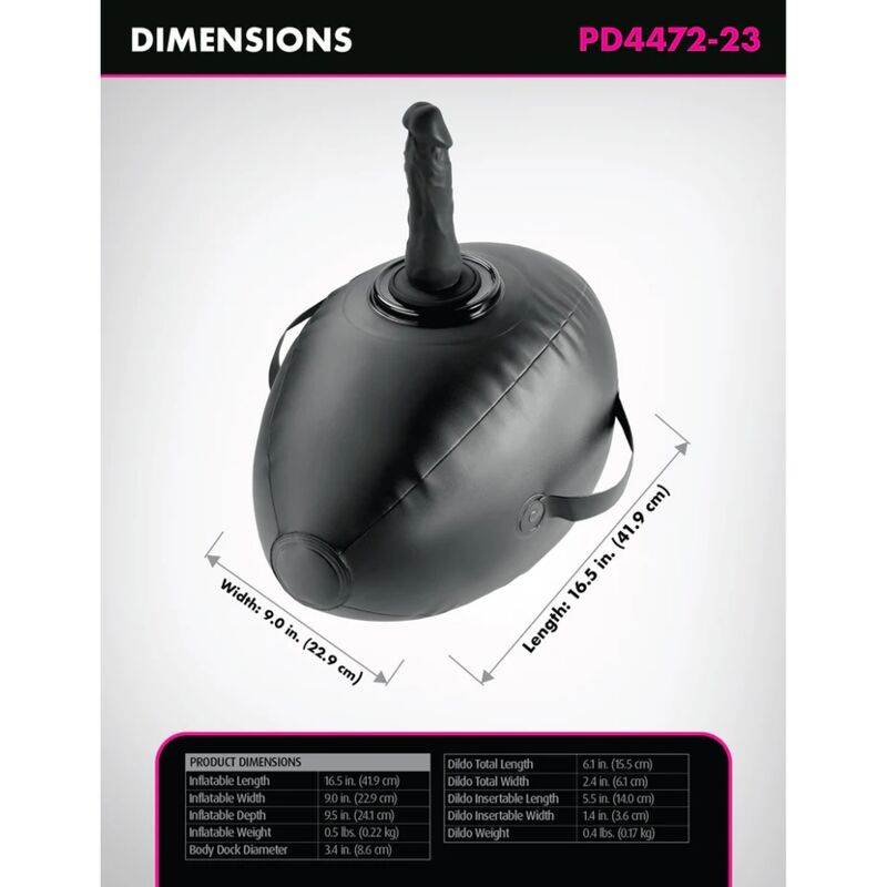 BODY DOCK BOULE GONFLABLE AVEC GODEMICHET NOIR 41,9 CM