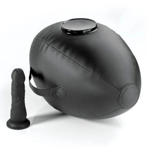 Coussin gonflable Body Dock noir Fetish Fantasy presente avec son gode realiste amovible a ventouse, assise floquee a sangles pour le jeu mains libres.