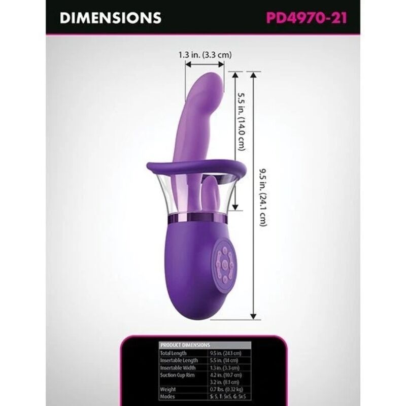 Infographie des dimensions du vibrateur Fantasy for Her (référence PD4970-21) : longueur totale 24,1 cm