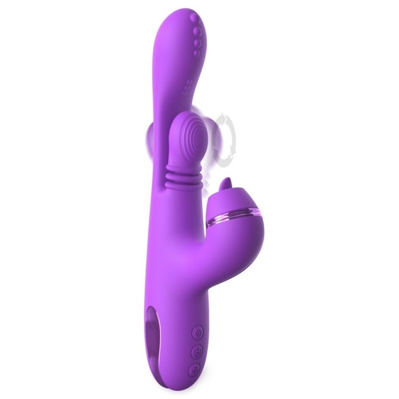 Vibrateur lapin Fantasy for Her Intimotion Pulse Pro violet, vue de trois quarts avec effet de mouvement rotatif