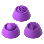 Les trois têtes interchangeables du vibrateur lapin Fantasy for Her Intimotion Pulse Pro, à picots, boule lisse et languette