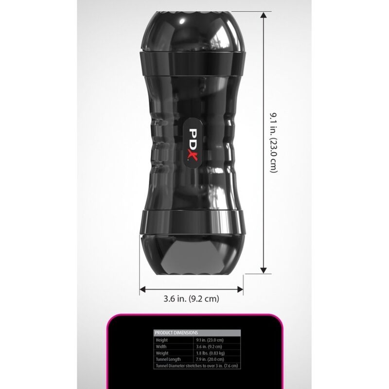 Schéma des dimensions du fabricant : hauteur 23 cm, largeur 9,2 cm, longueur du tunnel 20 cm