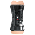 Masturbateur PDX vue de côté montrant l'extrémité supérieure en silicone chair à double relief
