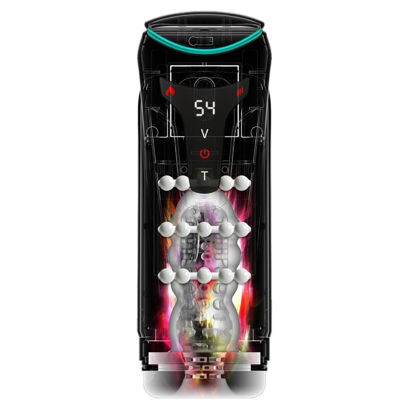 Vue schématique en transparence du mécanisme interne à poussée et billes du masturbateur PDX Elite Moto-Bator Pro