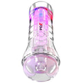 Masturbateur PDX Viewtube XXL LED vue de face, tunnel transparent éclairé de rose et violet avec ouverture illuminée