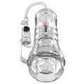 Masturbateur PDX Viewtube Vac XXL transparent avec pompe manuelle à poire reliée par un tuyau, vue de trois quarts