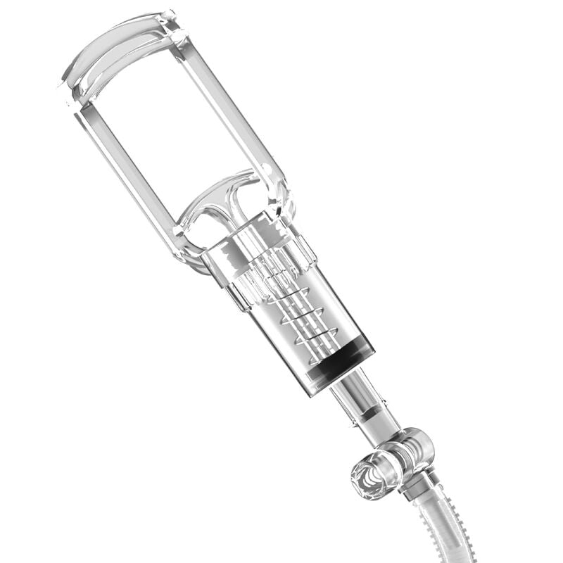 Gros plan sur la pompe manuelle à poire et le raccord du PDX Viewtube Vac XXL, vue en diagonale