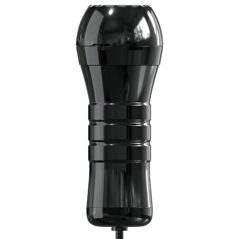 PDX Wet Pussies Super Sucker XXL vue de face sans la pompe, boîtier noir strié avec embout supérieur bombé