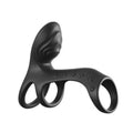 Anneau pénien vibrant Fantasy C-Ringz Ultimate Couples Cage Pro noir, vue de profil montrant le stimulateur clitoridien texturé et les anneaux