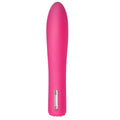 Vibrateur droit rose, vue de face, embout arrondi lisse et plaque de marque "Sinmis" à la base