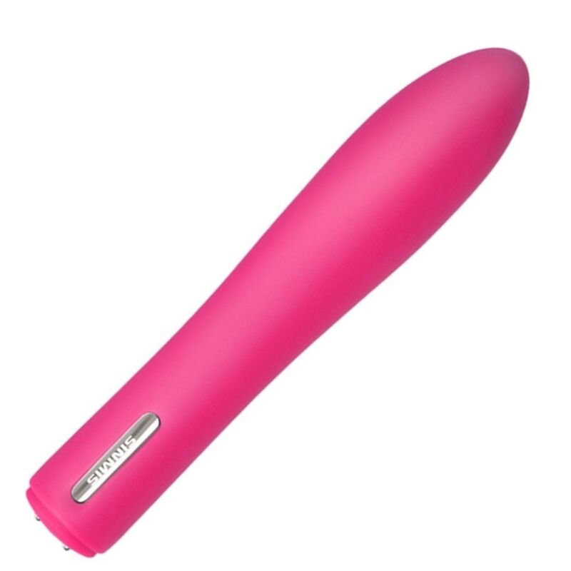 Vibrateur droit rose, vue en diagonale, corps lisse effilé
