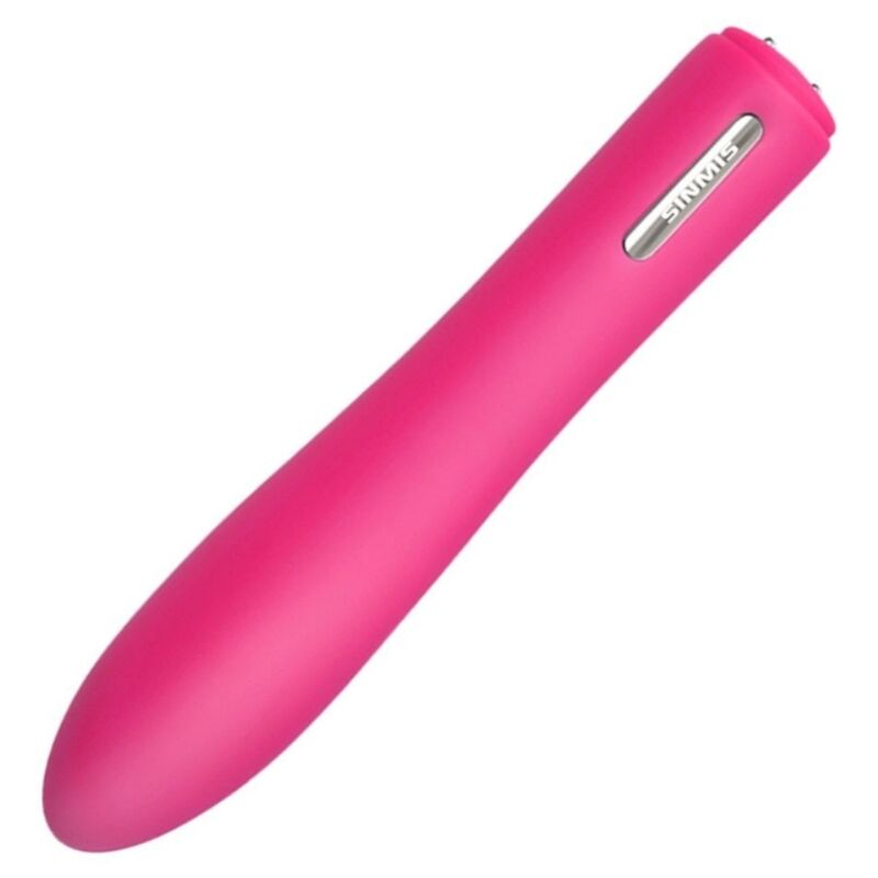 Vibrateur droit rose, vue de trois quarts, plaque "Sinmis" visible sur le socle