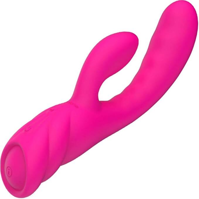 Vibrateur lapin rose vue de trois quarts, boutons de commande sur le corps et bras clitoridien à gauche
