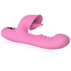 Vibrateur lapin rose vue de profil allongée, langue stimulante déployée sur le bras clitoridien