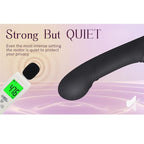 Vibrateur lapin noir posé sur une surface avec effet d'éclaboussures, mention "Strong But QUIET" et sonomètre affichant 47,6 dB