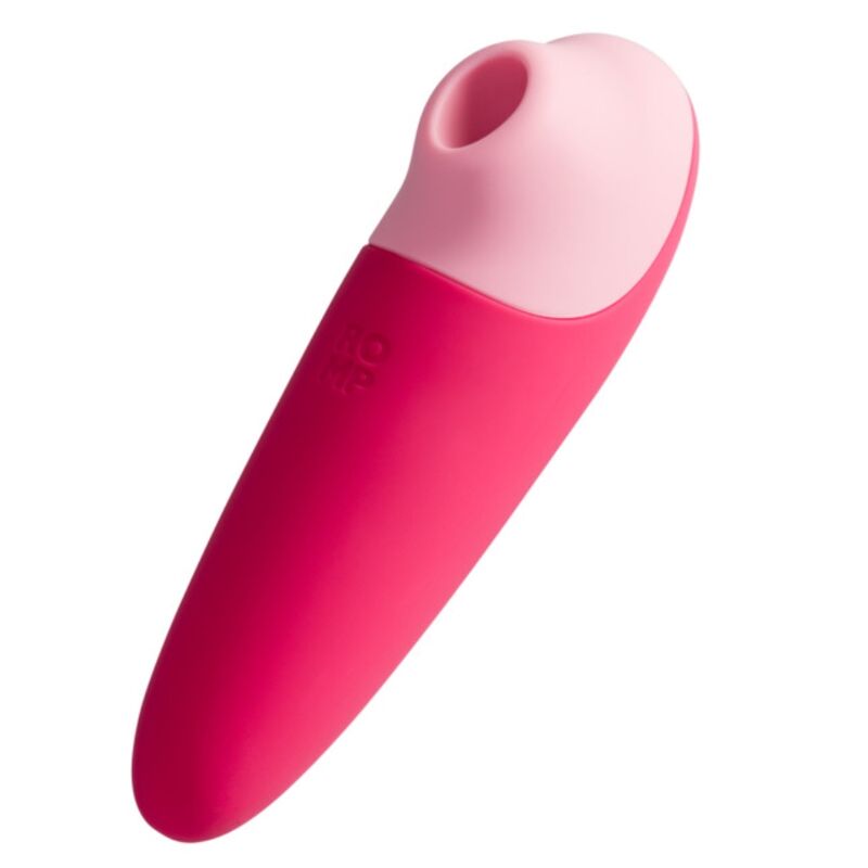 Stimulateur clitoridien ROMP Shine X rose par ondes de pression, vue de face avec col flexible et tête enveloppante, 10 niveaux d’intensité.