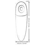 Schéma des dimensions du ROMP Shine X, environ 14,2 cm de hauteur et 4,24 cm de largeur.