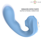 Stimulateur Gina bleu en mouvement flouté pour illustrer la vibration puissante