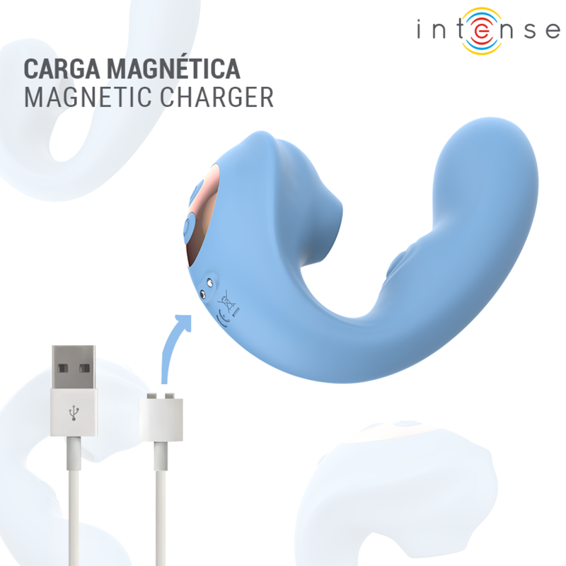 Stimulateur Gina bleu avec son câble de charge magnétique USB