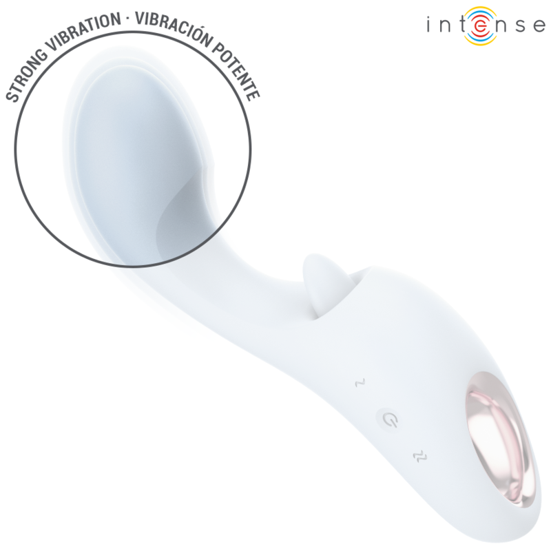 Anya stimulateur multifonctionnel lavande — gros plan sur la tête incurvée avec mention 'vibration forte'