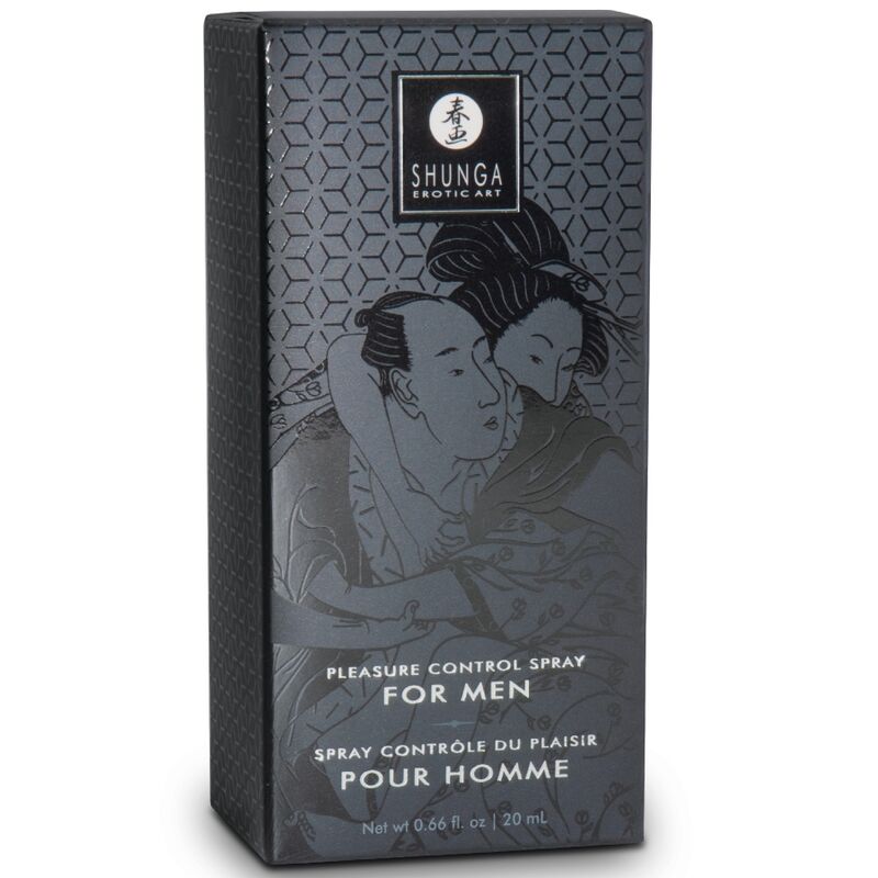 Boîte du spray Shunga Contrôle du Plaisir pour homme, vue de trois quarts