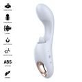 Anya stimulateur multifonctionnel lavande — liste de pictogrammes des caractéristiques (moteurs puissants, vibration forte, pulsations, charge magnétique, silicone ultra-doux, ABS, ergonomique) à côté du rendu du produit avec anneau doré à la base