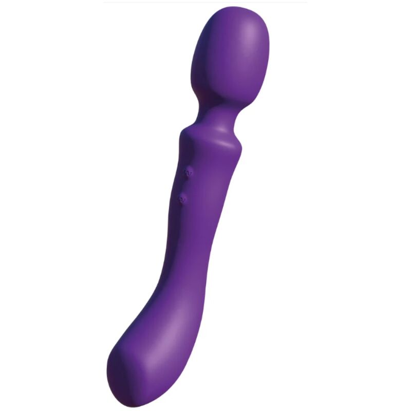Bâtonnet de massage vibrant violet, vue légèrement inclinée sur les boutons de commande
