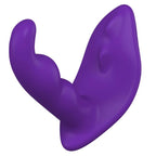 Stimulateur anal violet, vue de profil sur fond blanc