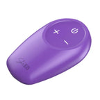 Télécommande sans fil violette She.E.O avec boutons plus, moins et marche-arrêt, vue rapprochée