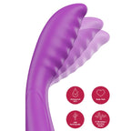 Vibrateur violet à tête striée, vue rapprochée en surimpression illustrant le mouvement de tapotement