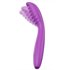 Vibrateur violet à tête recourbée striée, vue de face sur fond blanc