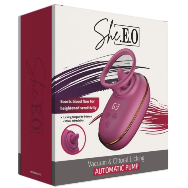 Emballage She.E.O Vacuum & Clitoral Licking Automatic Pump, vue de face